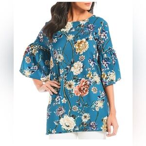 BRYN WALKER Diego Bell sleeve Tunic | Teal Floral |Size XL